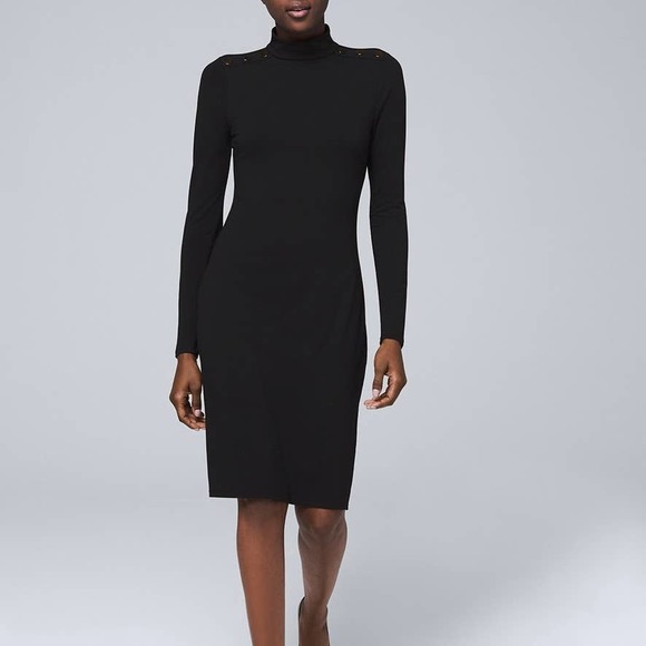 White House Black Market Dresses & Skirts - White House Black Market Petite Mock Neck Knit Long Sleeve Dress Button WHBM PS